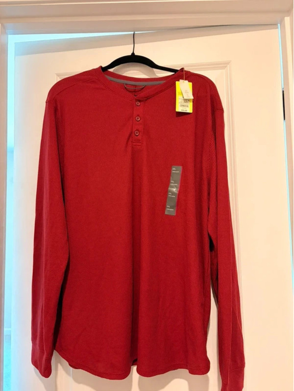 All in Motion Men’s XXL Burgundy Waffle Knit Henley Long Sleeve Shirt NWT